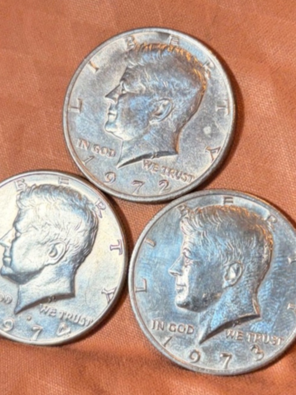 Lot of 3, , 1972, 1973,1974 Kennedy Half Dollars, Circulated #206226394300